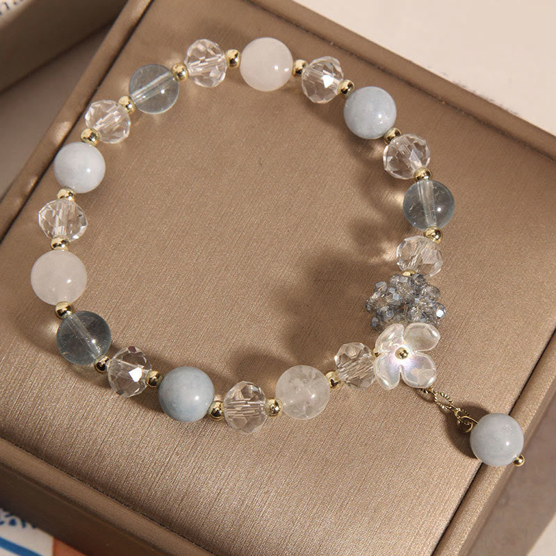 Wear FengShui Aquamarine Yellow Cat's Eye Stone Flower Peace Bracelet