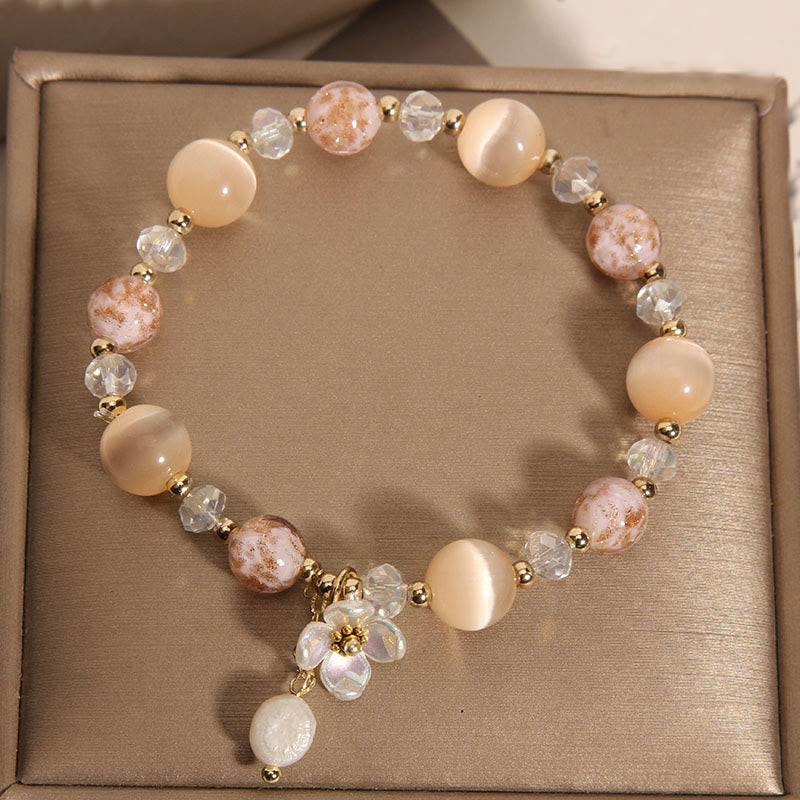 Wear FengShui Aquamarine Yellow Cat's Eye Stone Flower Peace Bracelet
