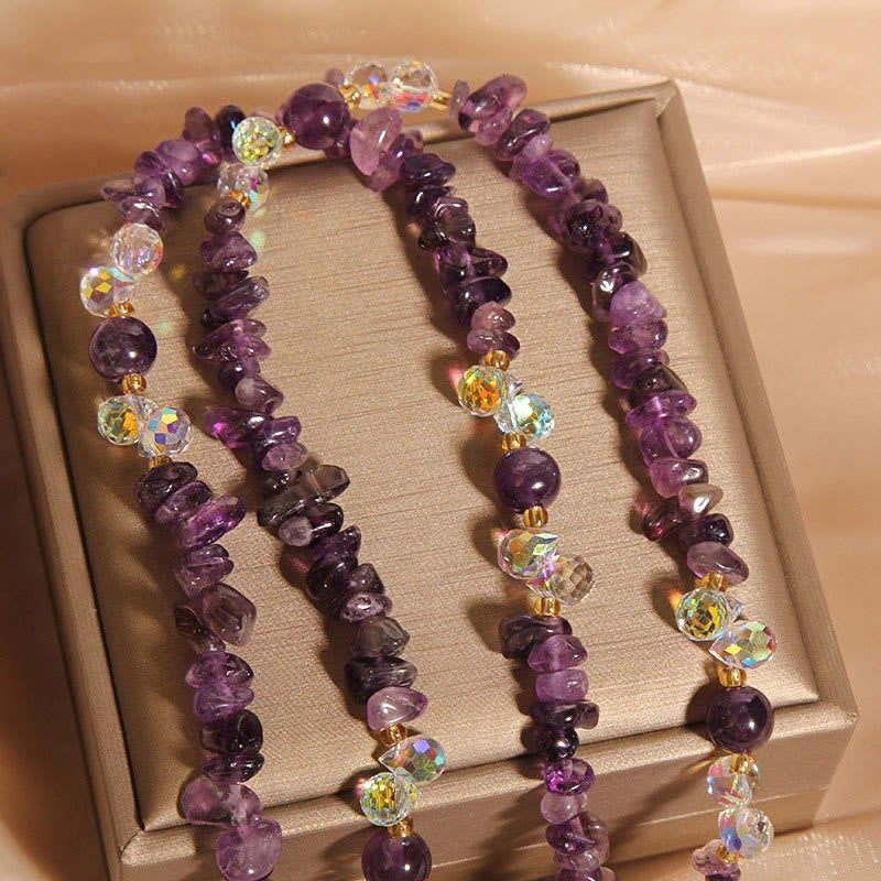 Wear FengShui Butterfly Flower Amethyst Strawberry Quartz Balance Necklace Pendant