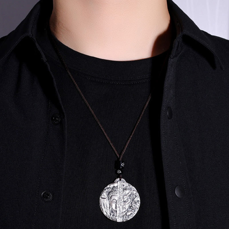 Wear FengShui Copper Buddha Demon Pattern Compassion Pendant Necklace