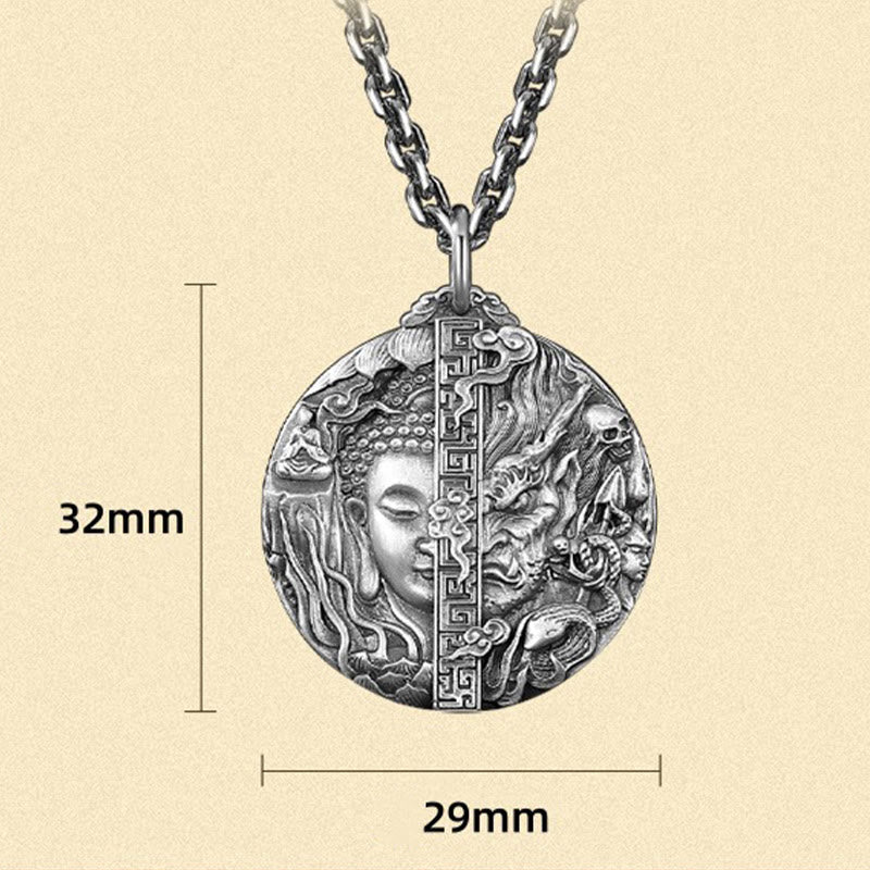 Wear FengShui Copper Buddha Demon Pattern Compassion Pendant Necklace