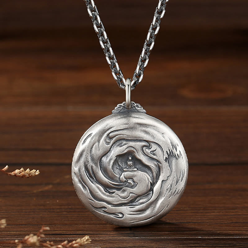 Wear FengShui Copper Buddha Demon Pattern Compassion Pendant Necklace