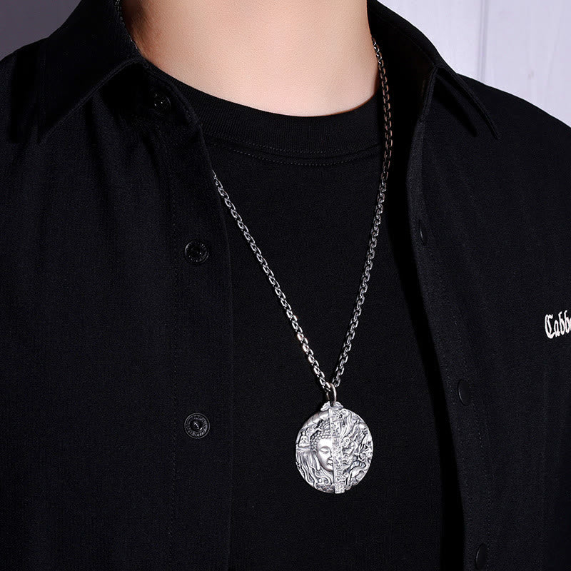 Wear FengShui Copper Buddha Demon Pattern Compassion Pendant Necklace