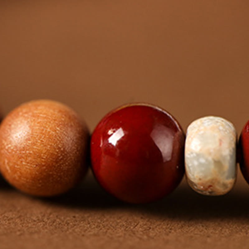 Wear FengShui Cinnabar Wood Beads Lotus Fu Character Blessing Bracelet