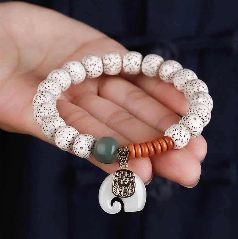 Wear FengShui Hand PolishedStar Moon Bodhi Seed Elephant Pattern Inner Peace Bracelet