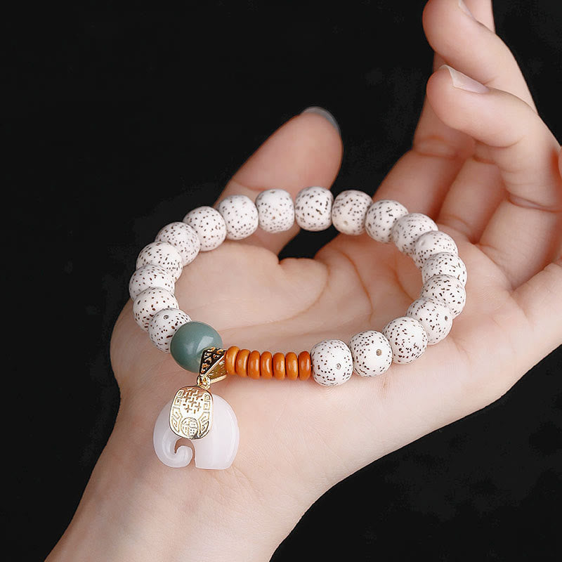 Wear FengShui Hand PolishedStar Moon Bodhi Seed Elephant Pattern Inner Peace Bracelet