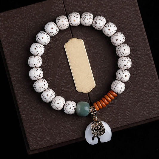 Wear FengShui Hand PolishedStar Moon Bodhi Seed Elephant Pattern Inner Peace Bracelet