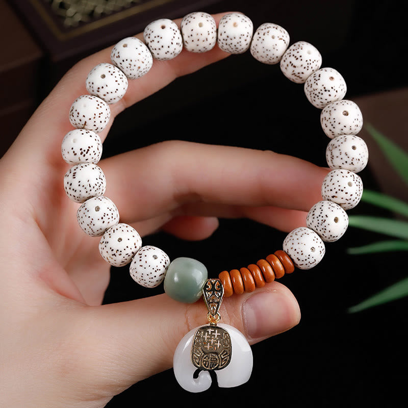 Wear FengShui Hand PolishedStar Moon Bodhi Seed Elephant Pattern Inner Peace Bracelet