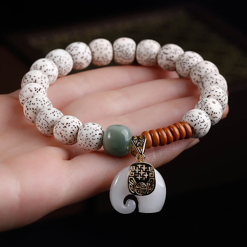 Wear FengShui Hand PolishedStar Moon Bodhi Seed Elephant Pattern Inner Peace Bracelet