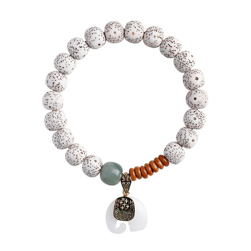 Wear FengShui Hand PolishedStar Moon Bodhi Seed Elephant Pattern Inner Peace Bracelet