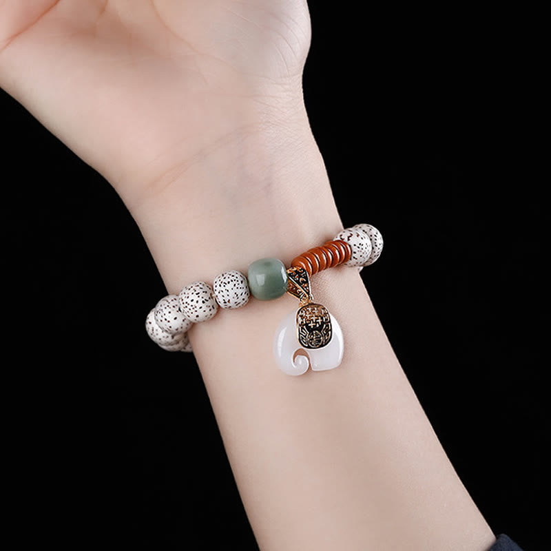 Wear FengShui Hand PolishedStar Moon Bodhi Seed Elephant Pattern Inner Peace Bracelet