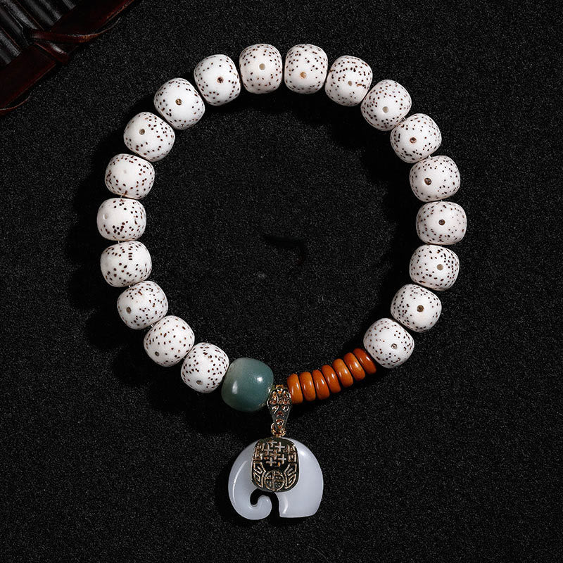 Wear FengShui Hand PolishedStar Moon Bodhi Seed Elephant Pattern Inner Peace Bracelet