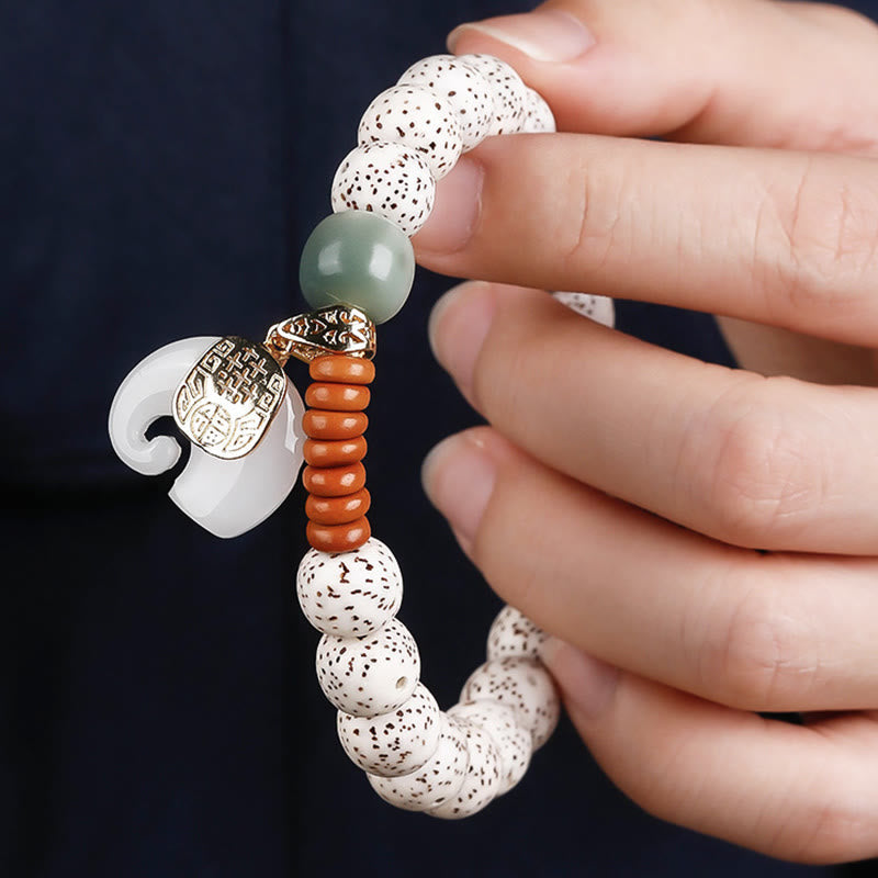 Wear FengShui Hand PolishedStar Moon Bodhi Seed Elephant Pattern Inner Peace Bracelet