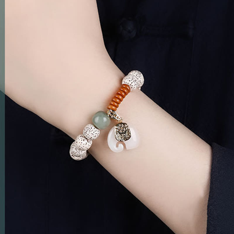Wear FengShui Hand PolishedStar Moon Bodhi Seed Elephant Pattern Inner Peace Bracelet