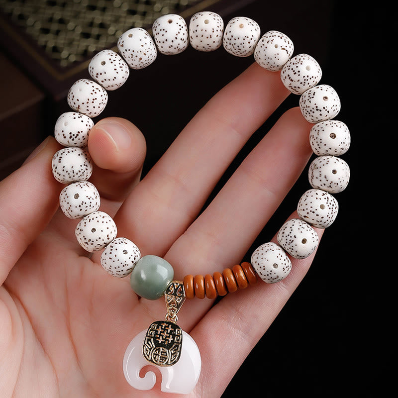 Wear FengShui Hand PolishedStar Moon Bodhi Seed Elephant Pattern Inner Peace Bracelet