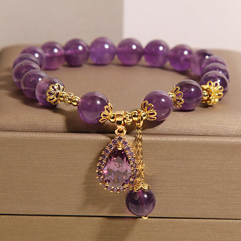 Wear FengShui Natural Amethyst Water Drop Balance Bracelet