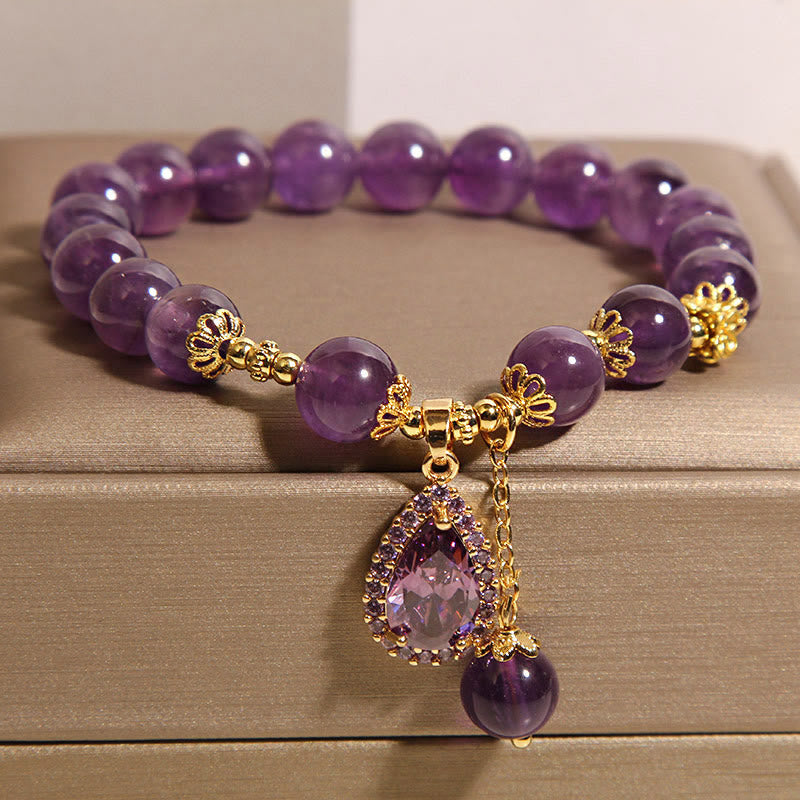 Wear FengShui Natural Amethyst Water Drop Balance Bracelet