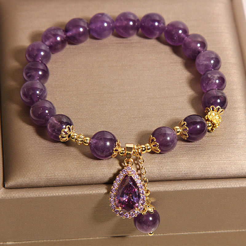 Wear FengShui Natural Amethyst Water Drop Balance Bracelet