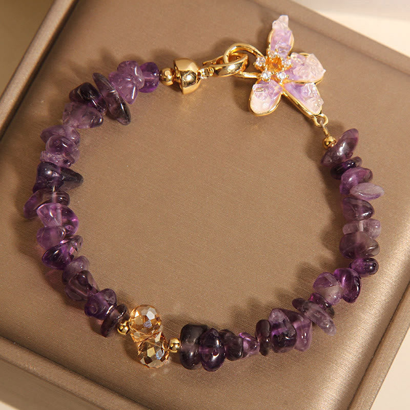 Wear FengShui Natural Irregular Gravel Amethyst Blue Crystal Wisteria Balance Bracelet