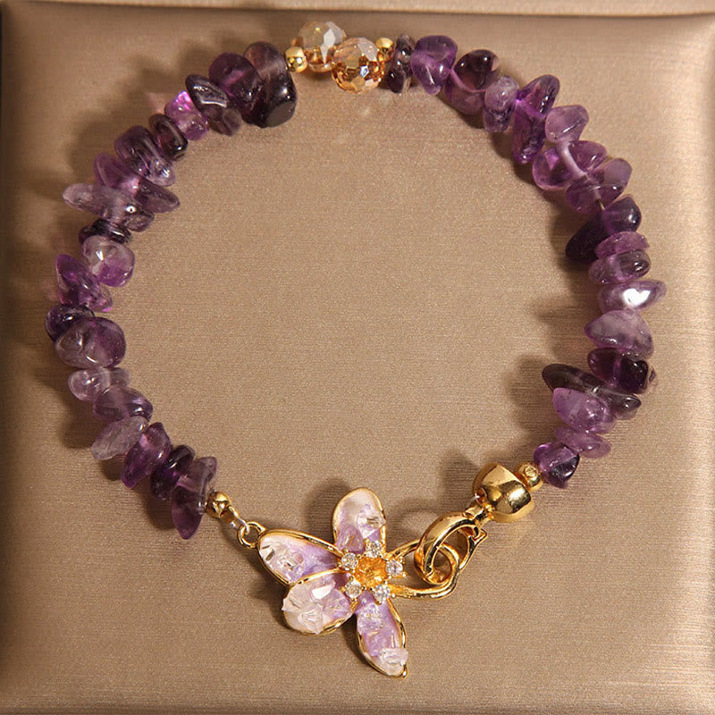 Wear FengShui Natural Irregular Gravel Amethyst Blue Crystal Wisteria Balance Bracelet