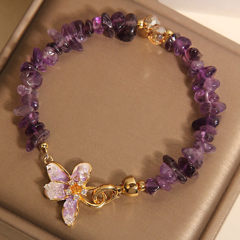 Wear FengShui Natural Irregular Gravel Amethyst Blue Crystal Wisteria Balance Bracelet