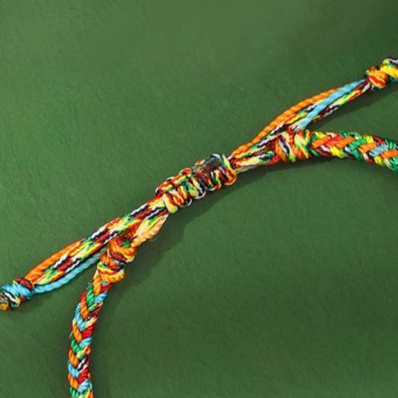Wear FengShui Handmade Peace Buckle Jade Prosperity 925 Sterling Silver Colorful Rope Bracelet