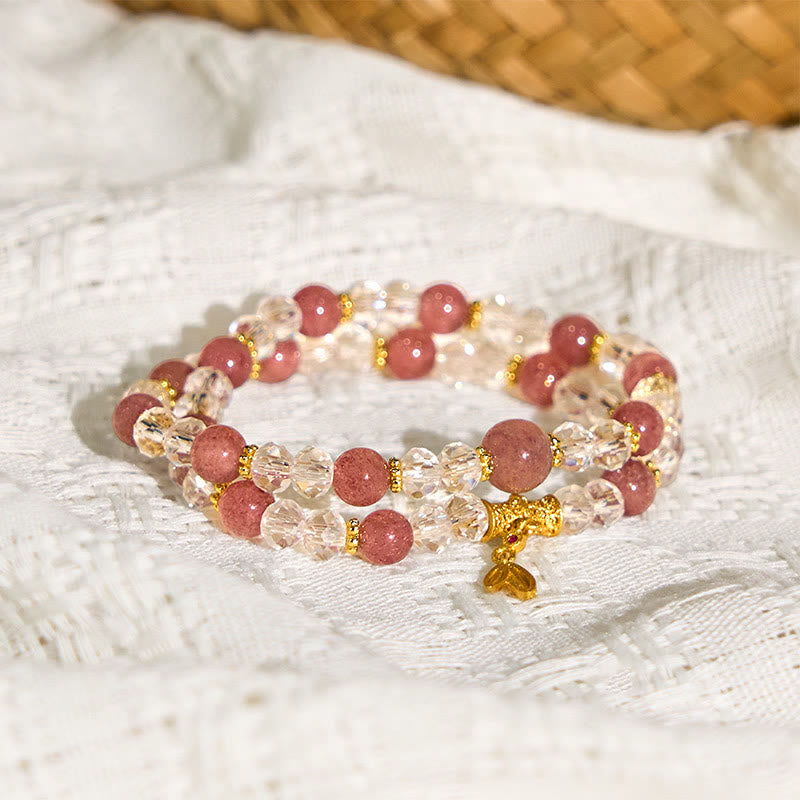 Wear FengShui Natural Strawberry Quartz Crystal Bamboo Positive Double Wrap Bracelet