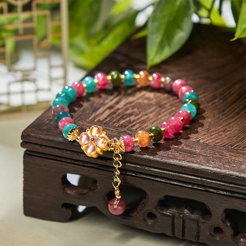 Wear FengShui Tourmaline Four Leaf Clover Flower Love Bracelet
