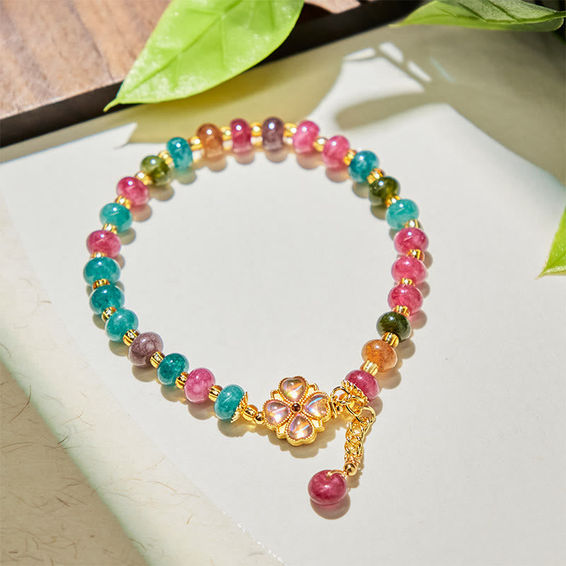Wear FengShui Tourmaline Four Leaf Clover Flower Love Bracelet