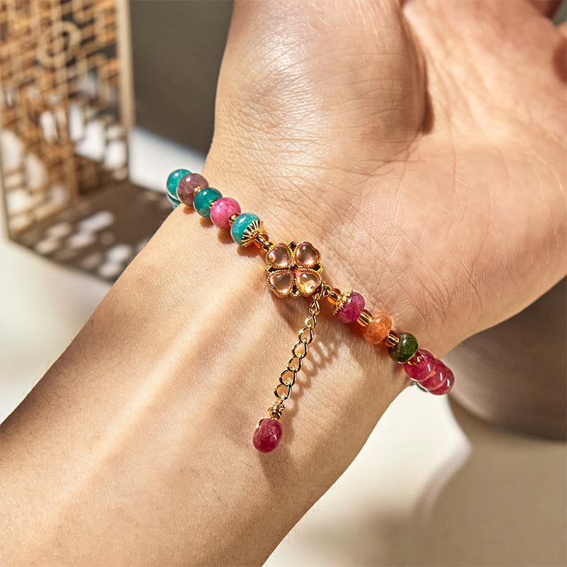 Wear FengShui Tourmaline Four Leaf Clover Flower Love Bracelet