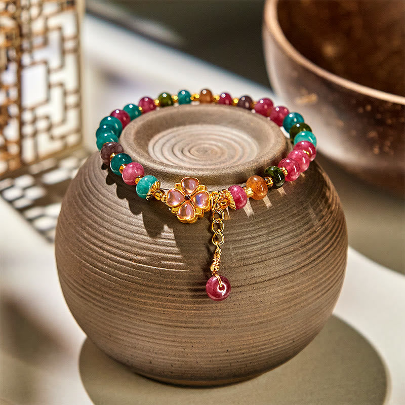 Wear FengShui Tourmaline Four Leaf Clover Flower Love Bracelet