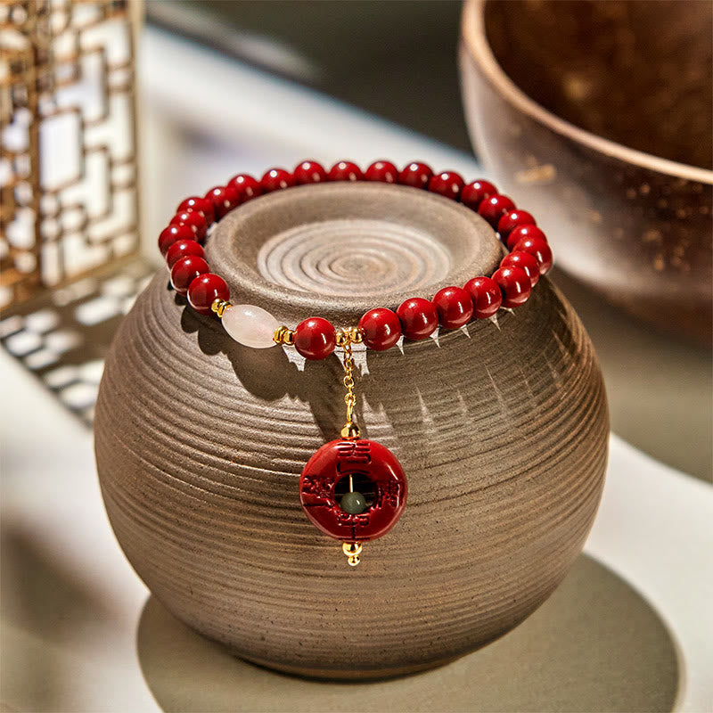 Wear FengShui Natural Cinnabar Peace Buckle Charm Blessing Bracelet