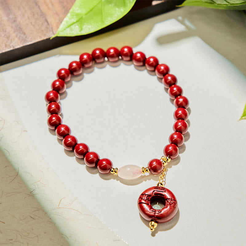 Wear FengShui Natural Cinnabar Peace Buckle Charm Blessing Bracelet