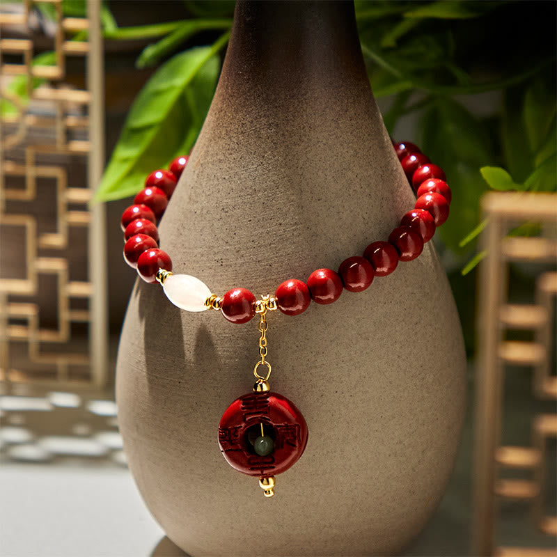 Wear FengShui Natural Cinnabar Peace Buckle Charm Blessing Bracelet