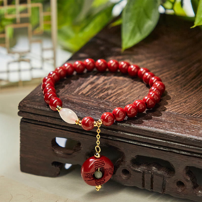 Wear FengShui Natural Cinnabar Peace Buckle Charm Blessing Bracelet
