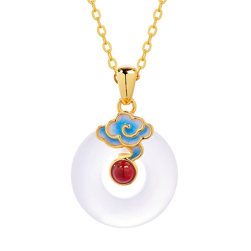 Wear FengShui 925 Sterling Silver Peace Buckle Cloud Chalcedony Necklace Harmony Pendant