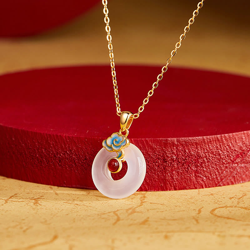 Wear FengShui 925 Sterling Silver Peace Buckle Cloud Chalcedony Necklace Harmony Pendant