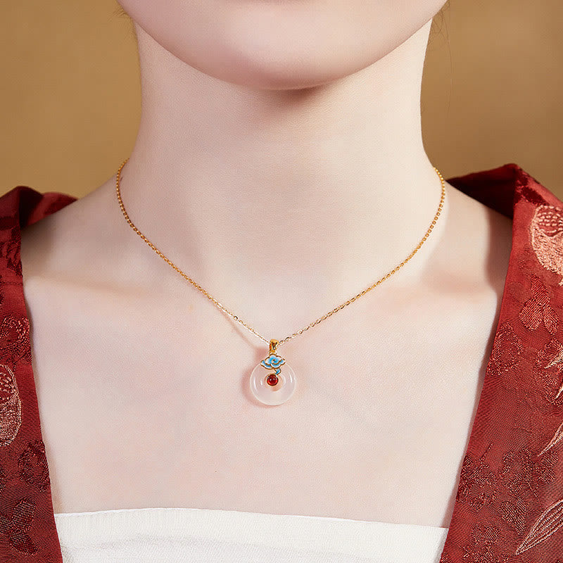 Wear FengShui 925 Sterling Silver Peace Buckle Cloud Chalcedony Necklace Harmony Pendant