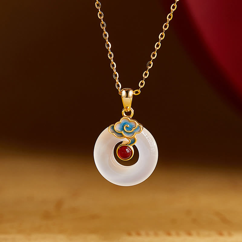 Wear FengShui 925 Sterling Silver Peace Buckle Cloud Chalcedony Necklace Harmony Pendant