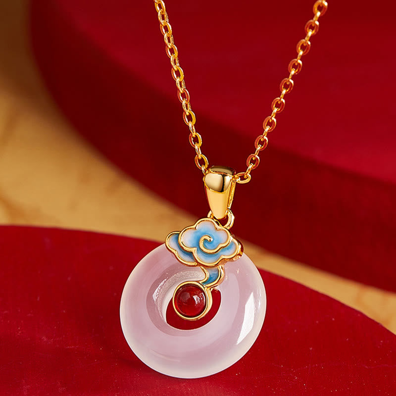 Wear FengShui 925 Sterling Silver Peace Buckle Cloud Chalcedony Necklace Harmony Pendant