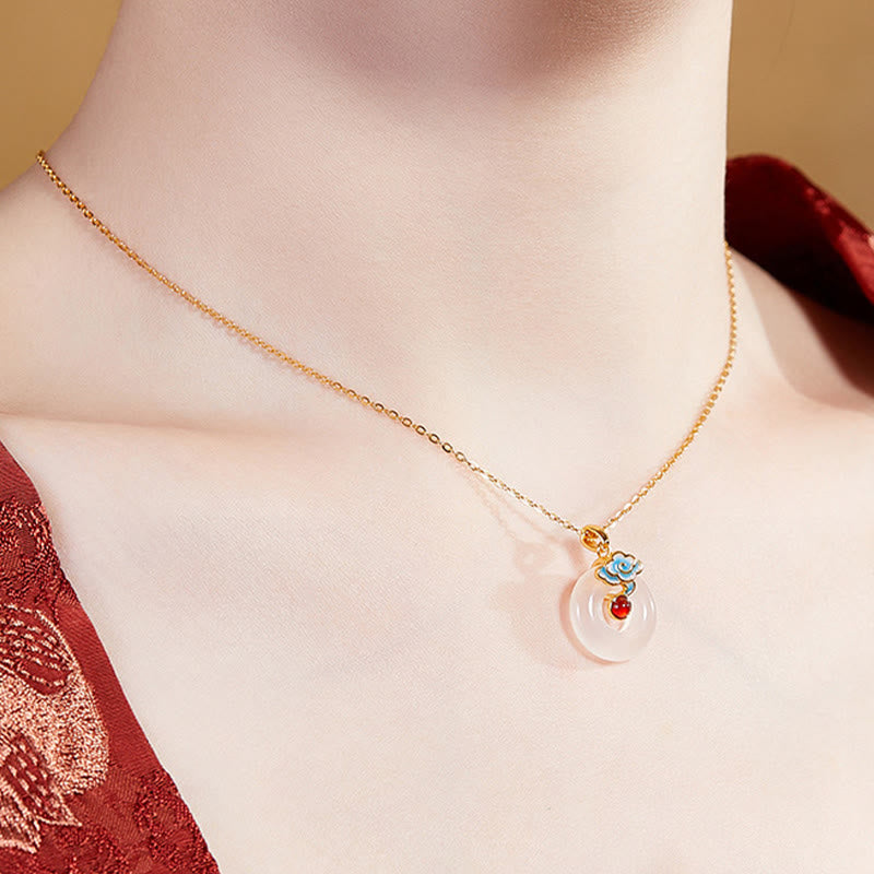 Wear FengShui 925 Sterling Silver Peace Buckle Cloud Chalcedony Necklace Harmony Pendant