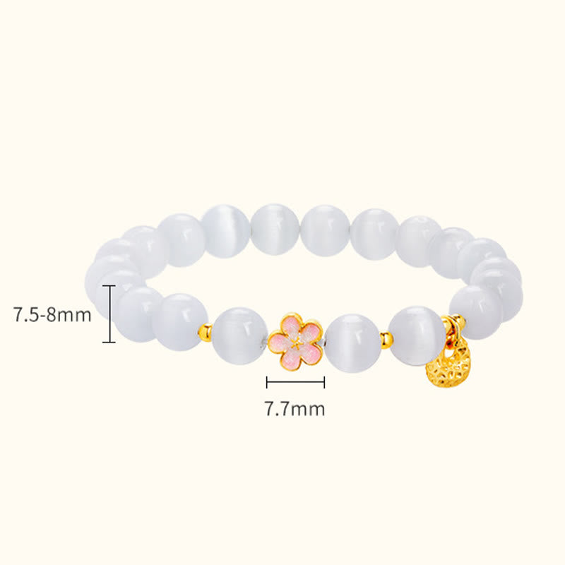 Wear FengShui 925 Sterling Silver Peach Blossom Lucky Bag White Cat's Eye Luck Bracelet