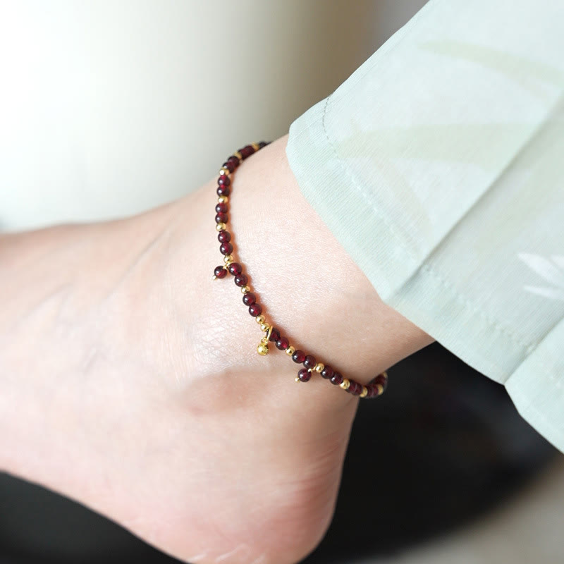 Wear FengShui Natural 4mm Garnet Copper Gold Plated Calm Anklet