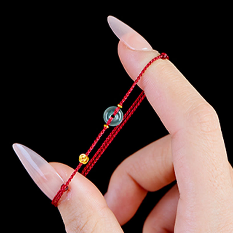 Wear FengShui Peace Buckle Copper Coins Jade Red String Connection Bracelet Anklet