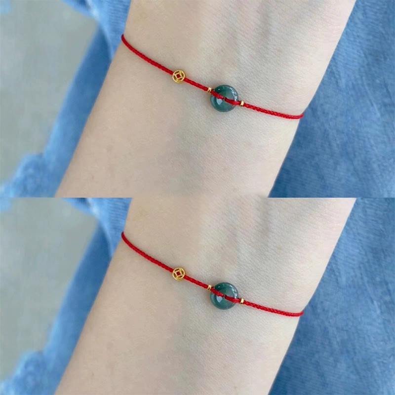 Wear FengShui Peace Buckle Copper Coins Jade Red String Connection Bracelet Anklet