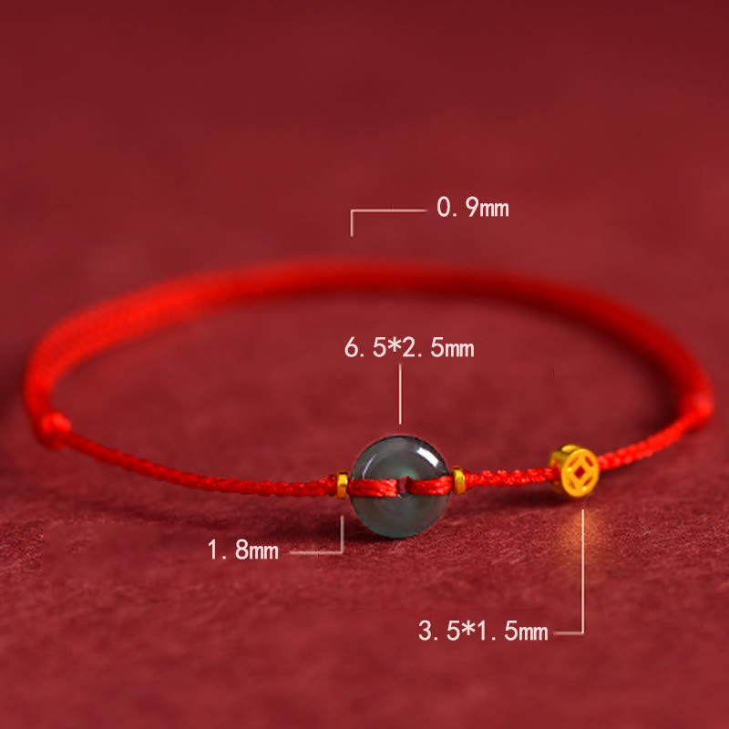Wear FengShui Peace Buckle Copper Coins Jade Red String Connection Bracelet Anklet