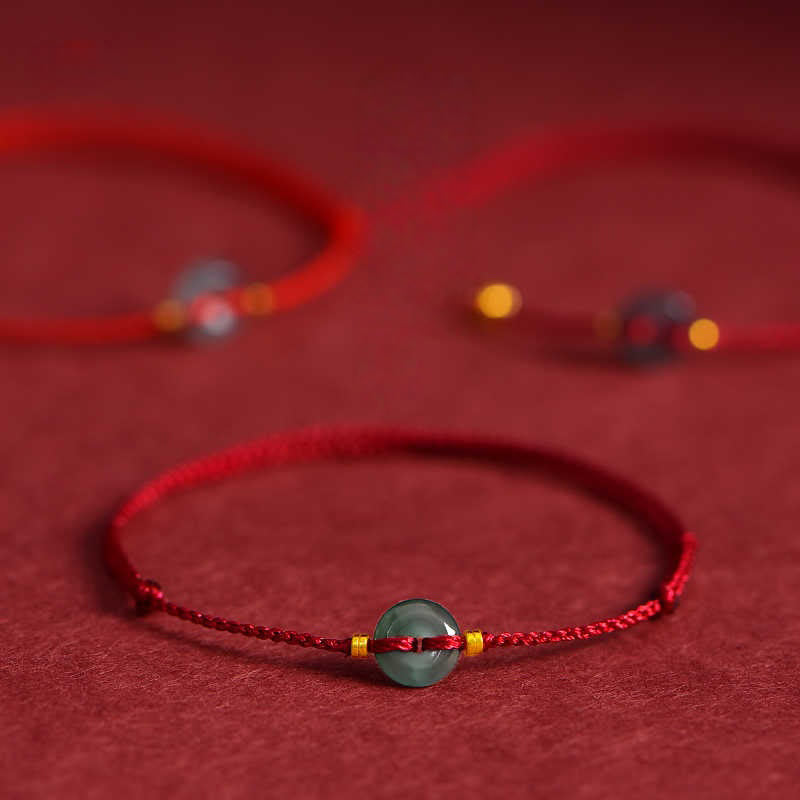 Wear FengShui Peace Buckle Copper Coins Jade Red String Connection Bracelet Anklet
