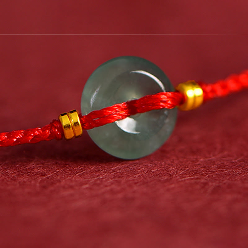 Wear FengShui Peace Buckle Copper Coins Jade Red String Connection Bracelet Anklet