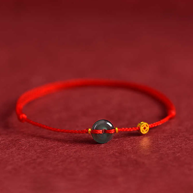 Wear FengShui Peace Buckle Copper Coins Jade Red String Connection Bracelet Anklet