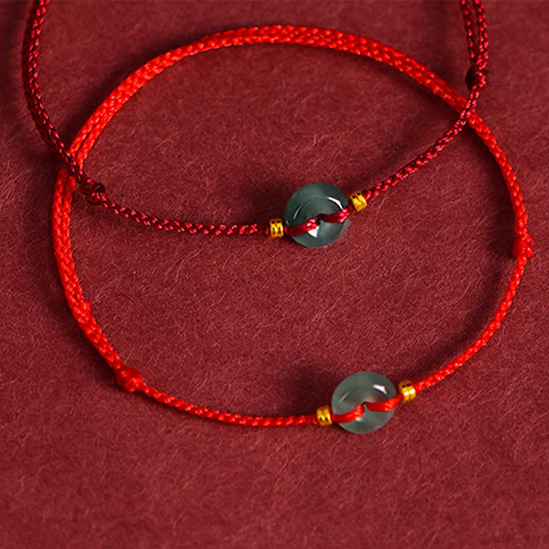 Wear FengShui Peace Buckle Copper Coins Jade Red String Connection Bracelet Anklet